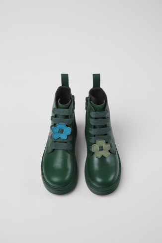 Overhead view of Twins Green leather ankle boots for kids