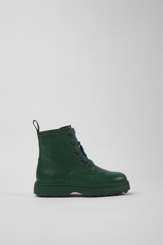Side view of Twins Green leather ankle boots for kids