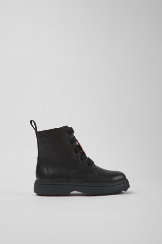 Side view of Twins Black leather ankle boots for kids