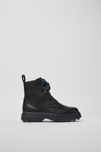 Side view of Norte Black leather ankle boots for kids