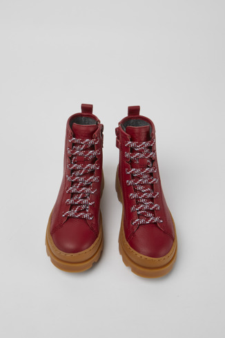 Overhead view of Brutus Red lace up leather boots