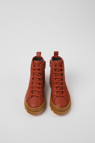 Overhead view of Brutus Red leather ankle boots for kids