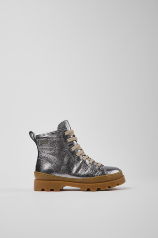 Side view of Brutus Gray leather ankle boots for kids