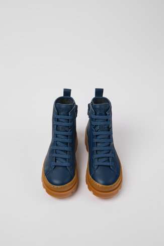 Overhead view of Brutus Dark blue leather ankle boots for kids