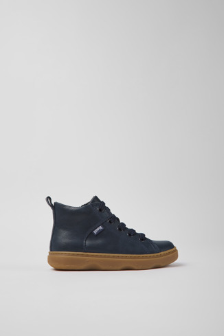 Side view of Kido Navy blue leather ankle boots for kids