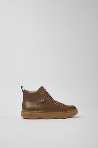 Side view of Kido Brown leather ankle boots for kids