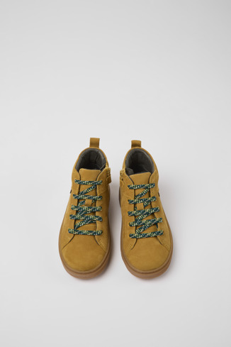 Overhead view of Kido Brown nubuck ankle boots for kids