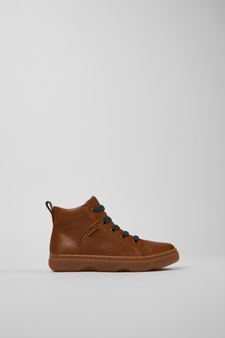 Side view of Kiddo Brown leather ankle boots for kids