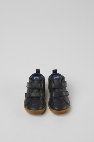 Overhead view of Pursuit Navy blue leather sneakers