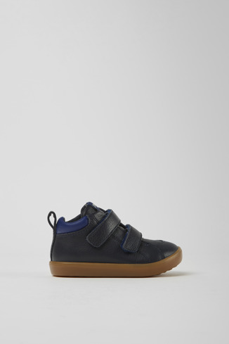 Side view of Pursuit Navy blue leather sneakers