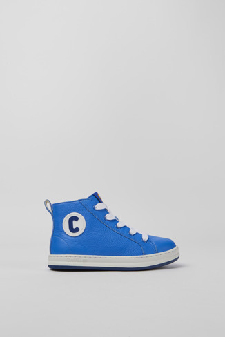 Side view of Runner Blue leather high-top sneakers for kids