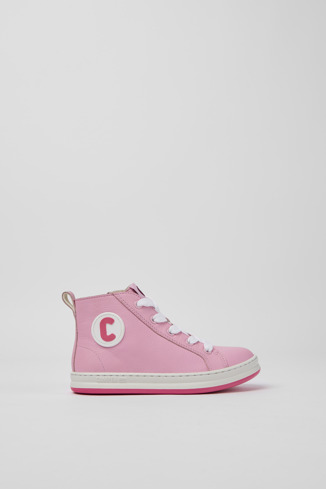 Side view of Runner Pink leather high-top sneakers for kids