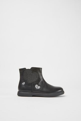 Side view of Duet Black leather ankle boots