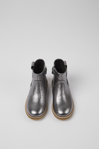 Overhead view of Twins Silver leather zip-up boots