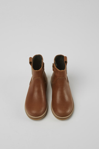 Overhead view of Twins Brown leather zip-up boots
