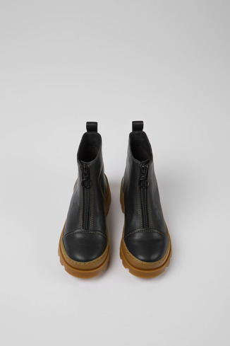 Overhead view of Brutus Black leather zip-up boots