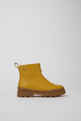 Side view of Brutus Yellow leather zip-up boots