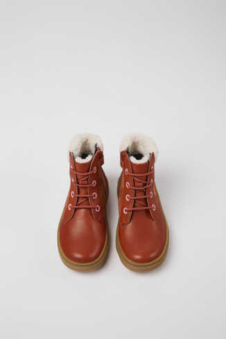 Overhead view of Kido Red leather and nubuck ankle boots for kids