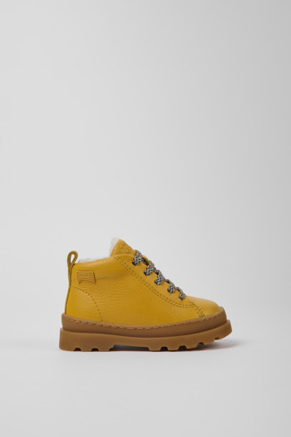 Side view of Brutus Yellow leather lace-up boots
