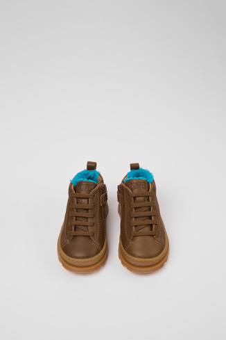 Overhead view of Brutus Brown leather ankle boots for kids