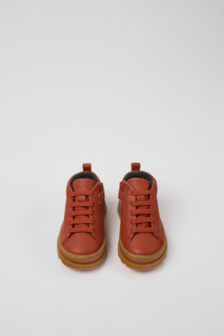 Overhead view of Brutus Red leather ankle boots for kids