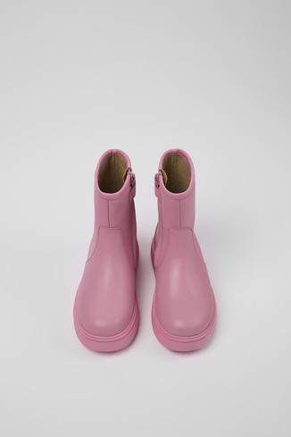 Overhead view of Norte Pink leather ankle boots for kids