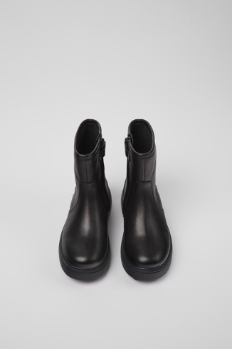Overhead view of Norte Black leather ankle boots for kids