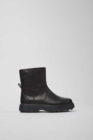 Side view of Norte Black leather ankle boots for kids