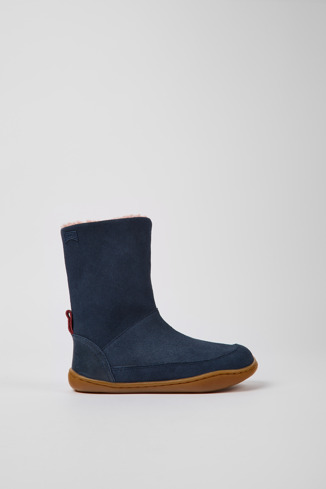 Side view of Peu Navy blue nubuck and leather boots