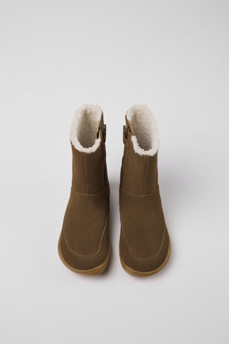 Overhead view of Peu Brown nubuck and leather boots for kids