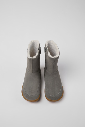 Overhead view of Peu Gray nubuck boots for kids