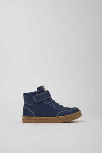 Side view of Runner Dark blue leather and nubuck ankle boots for kids