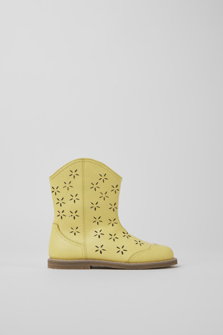 Side view of Savina Yellow leather boots for kids