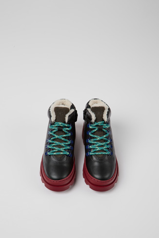 Overhead view of Brutus Black leather and nubuck lace-up boots