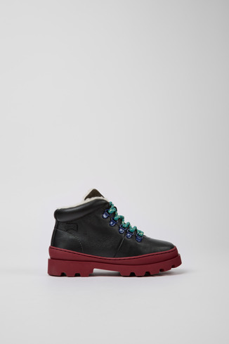 Side view of Brutus Black leather and nubuck lace-up boots