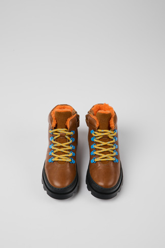 Overhead view of Brutus Brown leather and nubuck lace-up boots