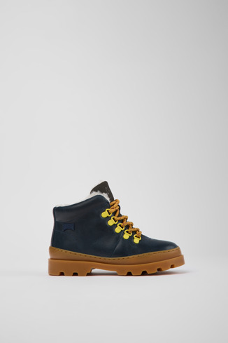 Side view of Brutus Navy blue leather and nubuck ankle boots for kids