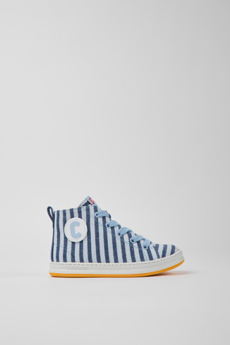K900319-002 - Runner - Blauw-wit gestreepte stoffen kindersneakers