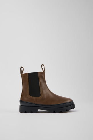 Side view of Brutus Brown leather Chelsea boots for kids