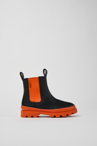 Side view of Brutus Black leather Chelsea boots for kids