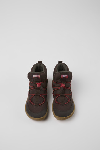 Overhead view of Ergo Brown textile ankle boots for kids