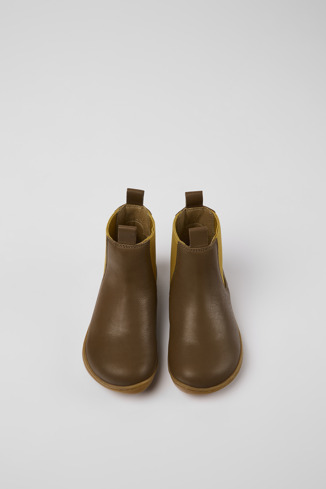 Overhead view of Peu Brown leather ankle boots for kids