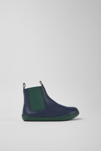 Side view of Peu Blue leather ankle boots for kids