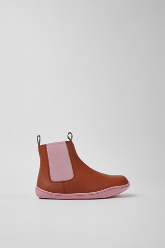 Side view of Peu Red leather ankle boots for kids