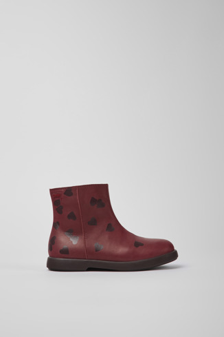 Side view of Twins Burgundy leather ankle boots for kids