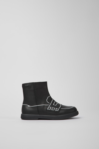 Side view of Twins Black leather ankle boots for kids