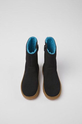 Overhead view of Kido Black nubuck boots for kids