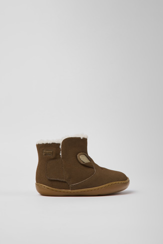 Side view of Twins Brown nubuck boots for kids