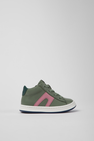 Side view of Twins Green leather sneakers for kids