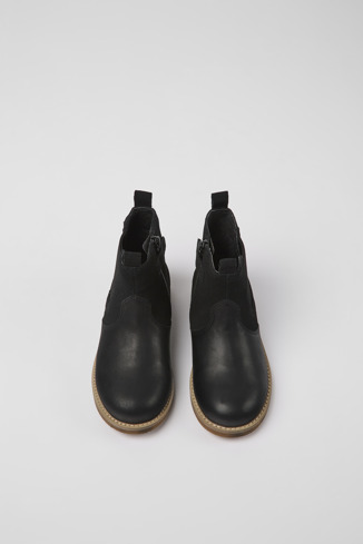 Overhead view of Savina Black nubuck and leather ankle boots for kids